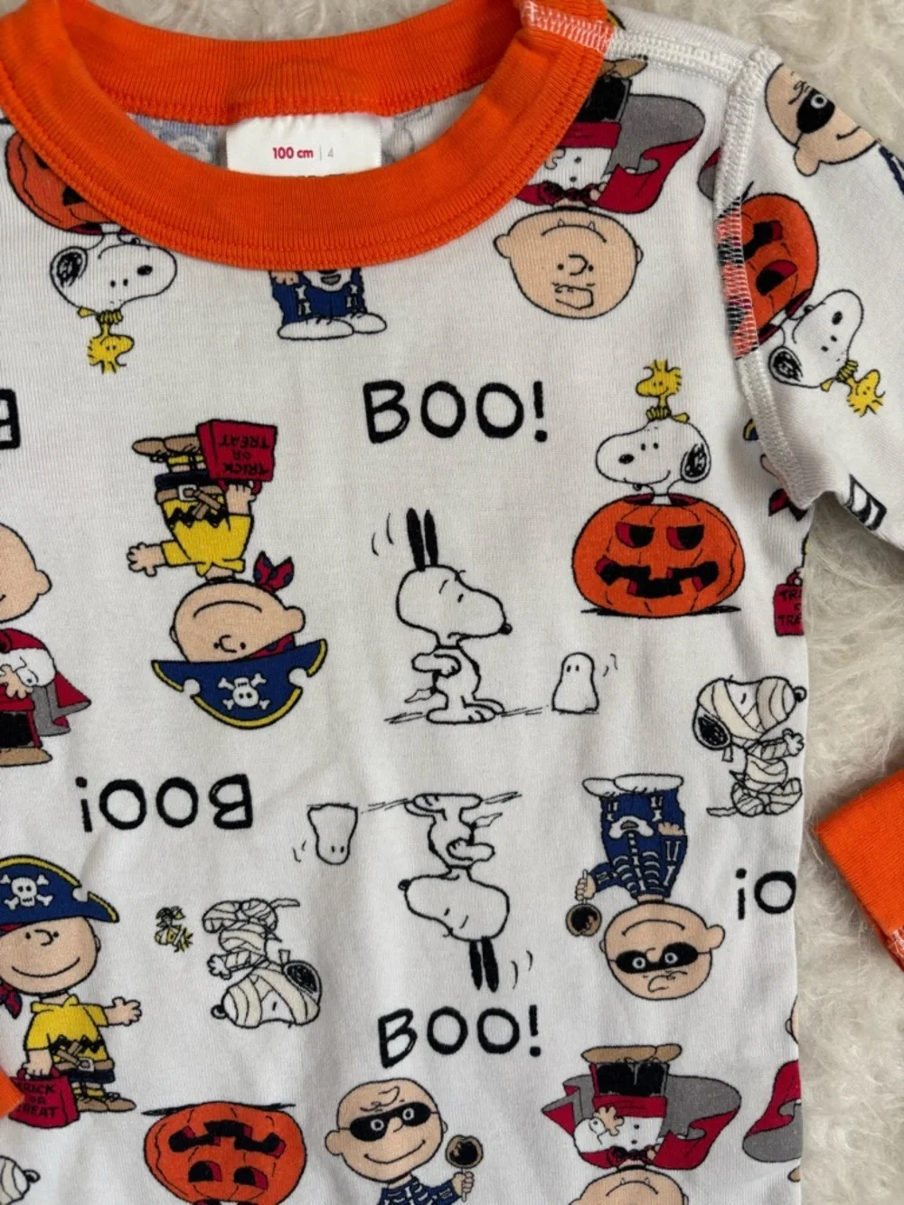 Hanna Andersson White Halloween Peanuts Pajama Set with Orange Trim